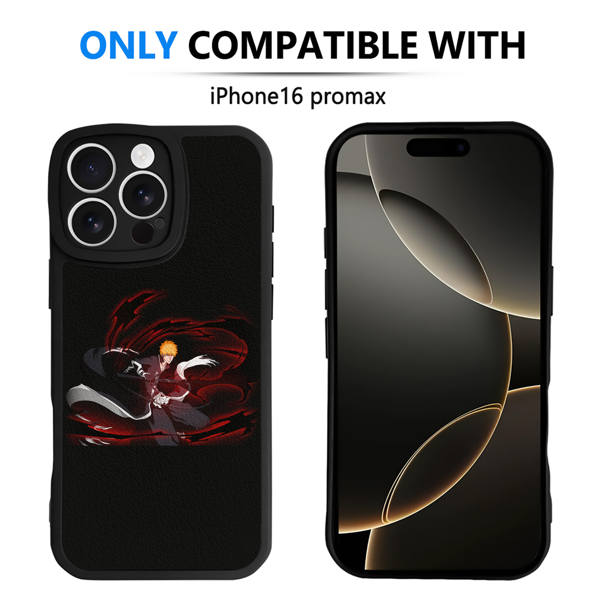 （画像用） ブリーチ 黒崎一護（くろさき いちご）BLEACH Kurosaki Ichigo 【iPhone 16シリーズ対応】シリコンスマホケース（レザー調） 材質：シリコン